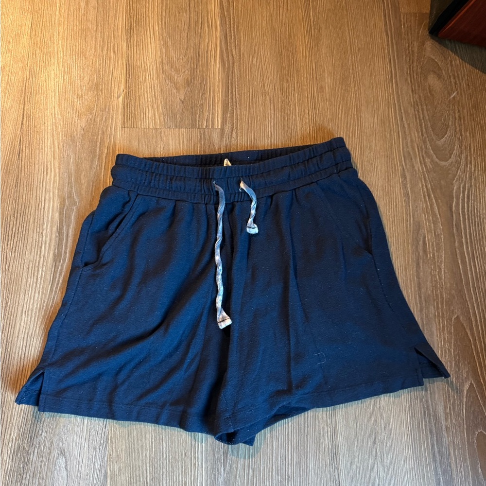 ady p terry cloth navy shorts with tie dye string and pockets